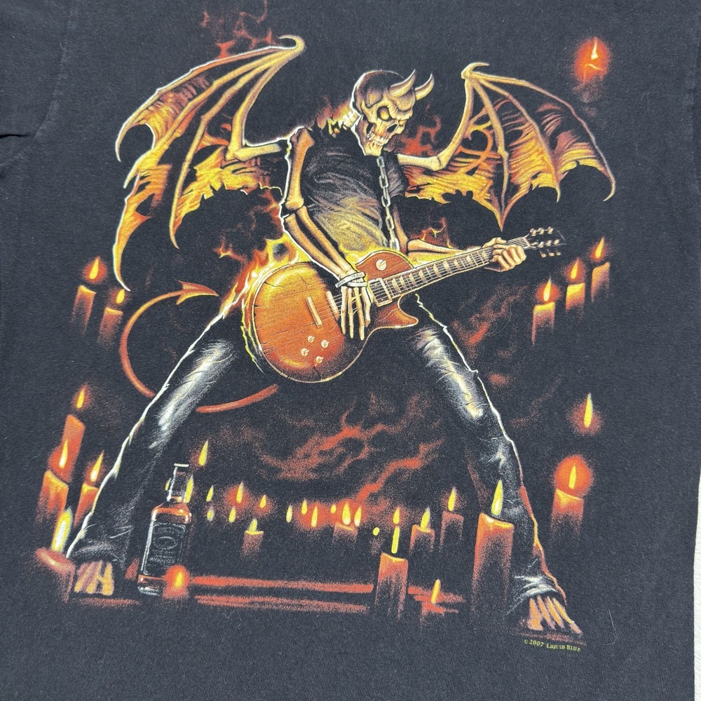 Liquid Blue Shirt Mens Medium Demon Guitar Flames Candles Rock Band 2007 Tee - Picture 2 of 13